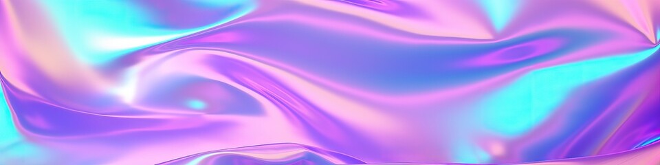 Holographic gradient neon Wide banner, Fashionable pastel rainbow unicorn background. Hologram colors liquid background. Translucent gradient neon holographic backdrop shimmer print. - obrazy, fototapety, plakaty