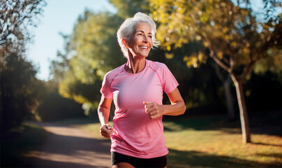 old woman sport jogging park sun