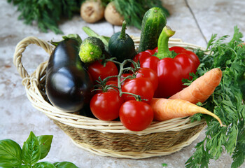 organic vegetables on wooden table, healthy food