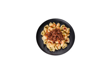Italian pasta tagliatelle with traditional homemade meat sauce