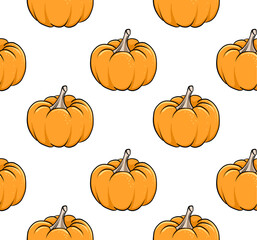 Seamless pattern with pumpkins on a white background. Vector illustration.