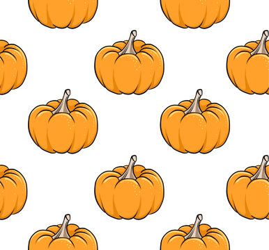Seamless pattern with pumpkins on a white background. Vector illustration.