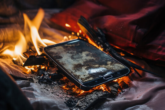 Gros plan d'un t&eacute;l&eacute;phone portable en feu &raquo; IA g&eacute;n&eacute;rative