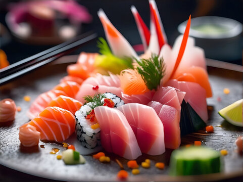 Appetizing Sashimi food, japanese food. ai generative