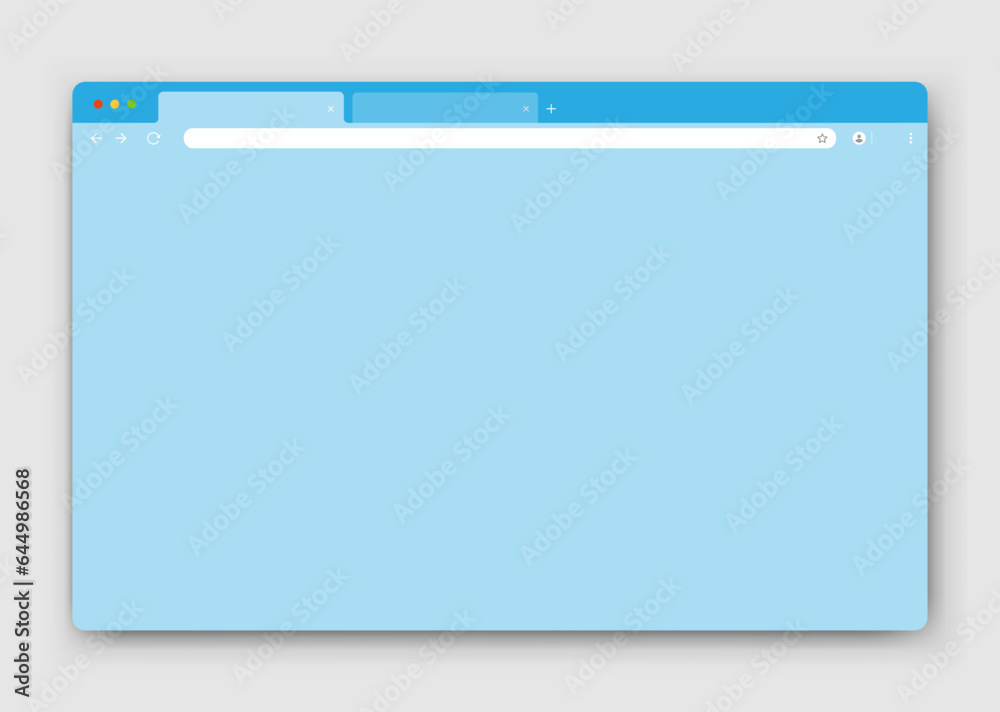 Poster browser window. realistic blue empty browser window with toolbar, search bar and shadow on a gray ba
