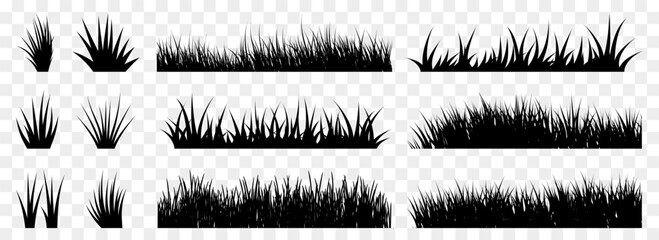 Black grass silhouette collection. Horizontal meadow grass silhouette. Grass landscape field. Grass borders element collection © top dog