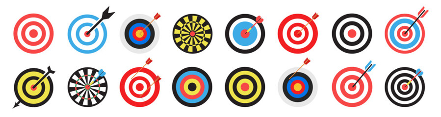 Target arrow icon collection. Set of targeting icon. Target success icons. Archery target with arrow