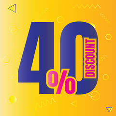 40% discount deal sign icon, 40 percent special offer discount vector, 40 percent sale price reduction offer design, Friday shopping sale discount percentage icon design