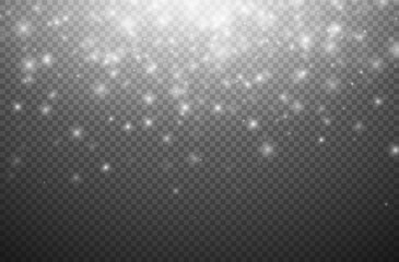 Stardust. Christmas glowing dust background. Light effect of white stars and sparks. Sparkling elements on a transparent background. Vector EPS 10.