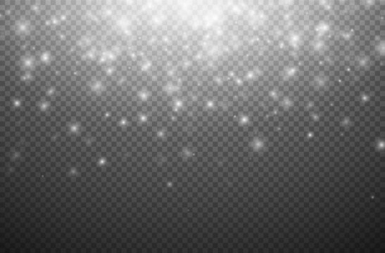 Stardust. Christmas glowing dust background. Light effect of white stars and sparks. Sparkling elements on a transparent background. Vector EPS 10.