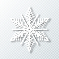 White snowflakes on a transparent background for winter design. Frozen silhouettes of paper snowflakes. Vector illustration.