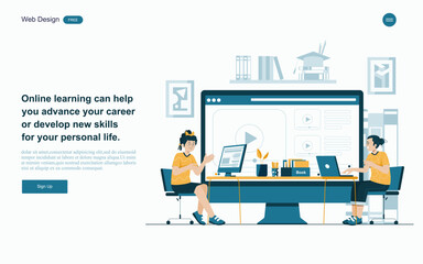 Online education concept.Online learning with platform and resources.Vector illustration.