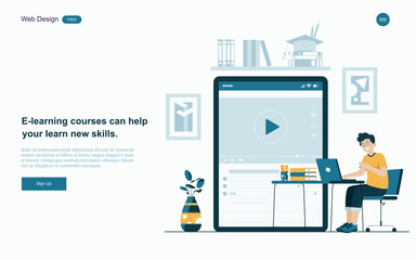 Online education concept.Online learning with platform and resources.Vector illustration.