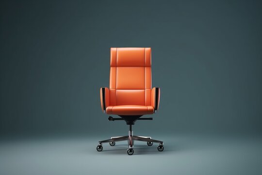 Office leather orange chair isolated on grey background