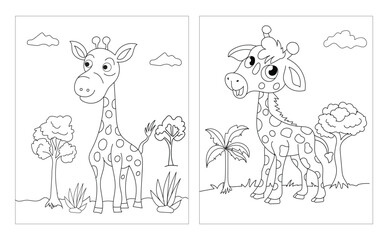 Obraz premium Giraffe cartoon characters isolated on white background. For kids coloring book.