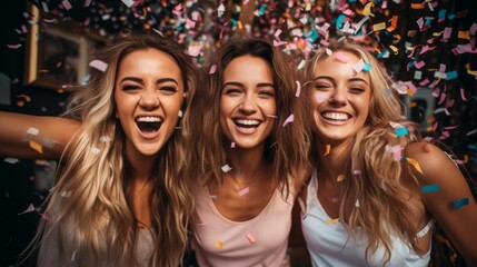 group of girls blowing confetti