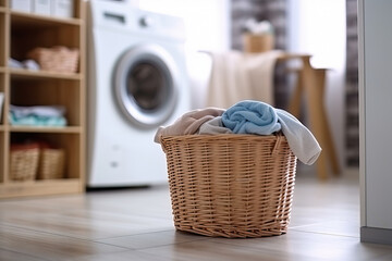 A laundry basket and dryer - obrazy, fototapety, plakaty