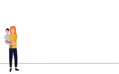 Obraz premium Vector illustration with flat design about a mother holding a son concept. mother's love, worried about her son. Motherhood, boy pampering. object for presentation