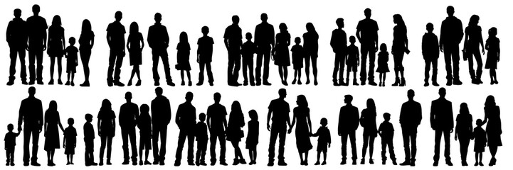 People family and parent silhouettes set, large pack of vector silhouette design, isolated white background