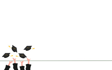 Vector Illustration about throwing hats together celebrating graduation concept. welcome graduation, release happiness on graduation day. flat design for presentation