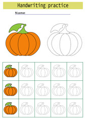 Line tracing for children, vegetable pumpkin development of handwriting practice for children, vector
