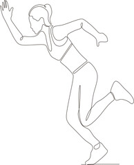 continuous line of sporty women runners on white background
