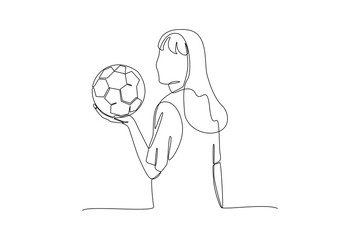 Continuous one line drawing Funny female football players concept. Doodle vector illustration.
