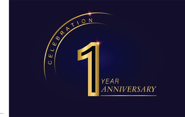 01 year anniversary vector banner template.Dark Blue Golden Royal anniversary Graphics Background.Growing Elegant Shine Spark. Luxury Premium Corporate Abstract Design