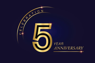 05 year anniversary vector banner template.Dark Blue Golden Royal anniversary Graphics Background.Growing Elegant Shine Spark. Luxury Premium Corporate Abstract Design