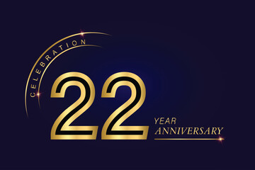22 year anniversary vector banner template.Dark Blue Golden Royal anniversary Graphics Background.Growing Elegant Shine Spark. Luxury Premium Corporate Abstract Design