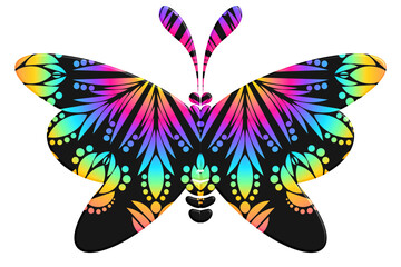 Beautiful butterfly design with colourful gradient flowers line art batik ethnic dayak ornament pattern