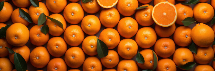 Ripe and fresh oranges, healthy fruit background, banner