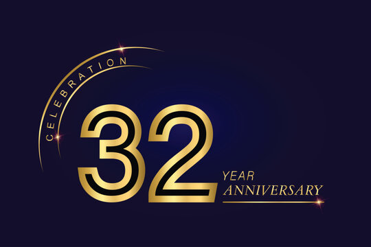 32 year anniversary vector banner template.Dark Blue Golden Royal anniversary Graphics Background.Growing Elegant Shine Spark. Luxury Premium Corporate Abstract Design