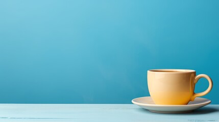 Minimalist Tea Cup on Bright Blue. Copy Space.