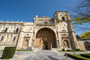 Fototapeta na wymiar Leon, Spain - July 7, 2023: Doorway of the church of the convent of San Marcos