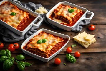 Traditional Italian Lasagne with Bolognese Sauce on isolated background