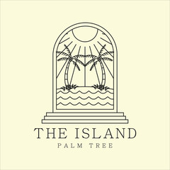 tropical island beach and beach scene logo line art graphic design icon template simple vector illustration