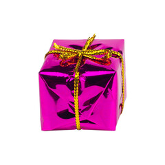 
purple gift box in shiny packaging isolated from background
