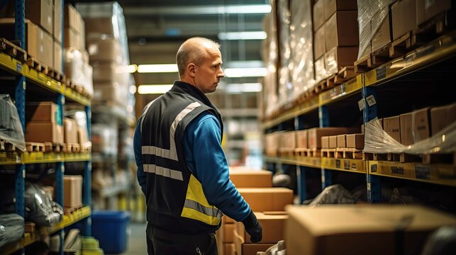 Caucasian storekeeper working at a warehouse created with Generative AI.