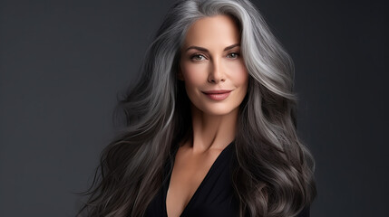 Fototapeta premium beauty portrait of caucasian woman with long grey hair, ai generated