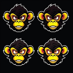 Cute monkey mascot logo set black background