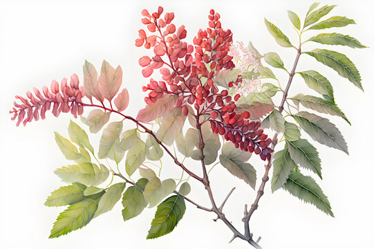 Rhus Glabra flower in Watercolor illustration
