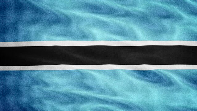 Natural Waving Fabric Texture Of Botswana National Flag Graphic Background, Seamless Loop