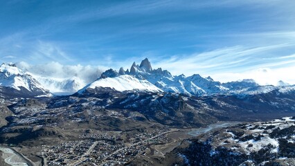 Fitz Roy Mountain At El Chalten In Patagonia Argentina. Nature Landscape. Travel Background. Patagonia Argentina. Downtown Cityscape. Fitz Roy Mountain At El Chalten In Patagonia Argentina.