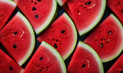 Close-up of succulent watermelon pieces. Juicy watermelon slices. Created by AI