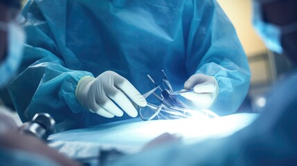 Close-up of medical hand performing surgical operation patient in hospital.