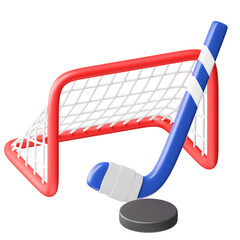 hockey stick and puck 3d illustration - obrazy, fototapety, plakaty