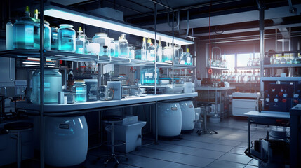 detail closeup of laboratory room with gaseous chemical concoction