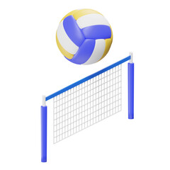 volleyball net and ball 3d illustration