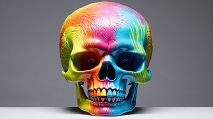 A colorful skull with a rainbow hair